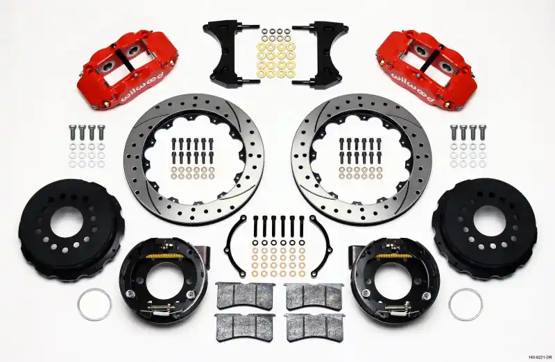 Wilwood Narrow Superlite 4R Rear P-Brk Kit 12.88in Drill Red 2005-2014 Mustang
