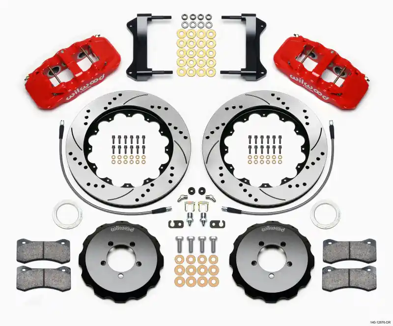 Wilwood AERO6 Front Hat Kit 14.00 Drilled Red 1999-2012 Subaru WRX w/Lines