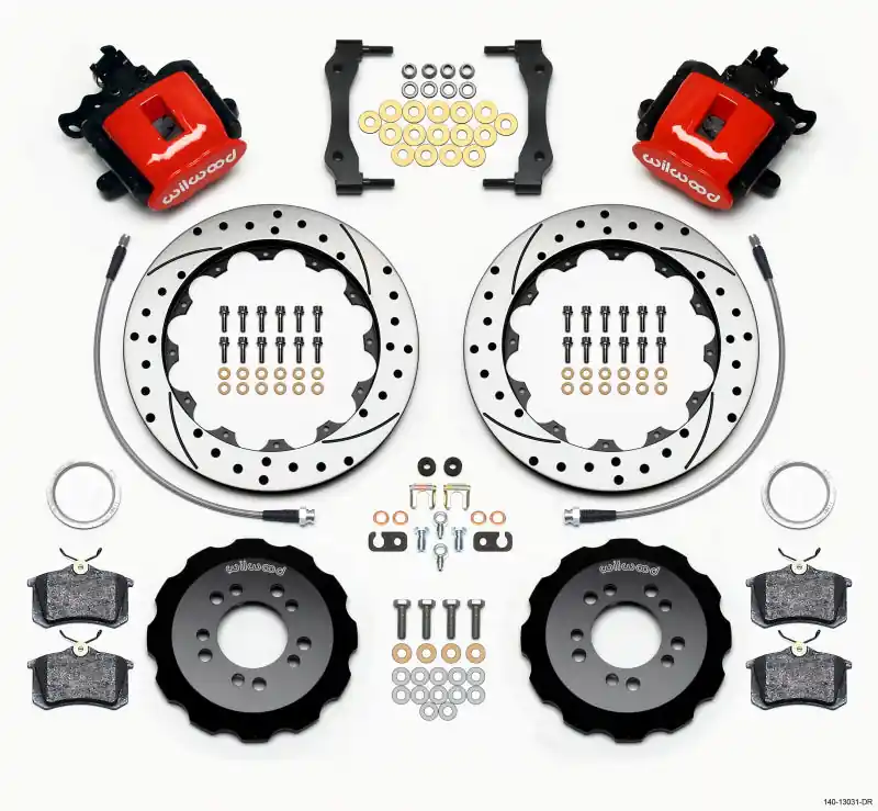 Wilwood Combination Parking Brake Rear Kit 12.88in Drilled Red 2013-Up Ford Focus ST w/ Lines