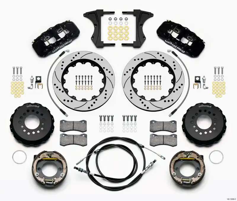 Wilwood AERO4 Rear Kit 14.00 Drilled 2005-2014 Mustang w/ BMR Suspn. w/Lines