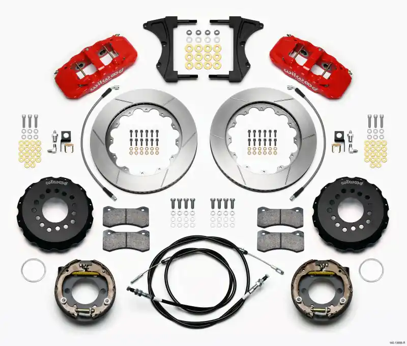 Wilwood AERO4 Rear Kit 14.00 Red 2005-2014 Mustang w/ BMR Suspn. w/Lines