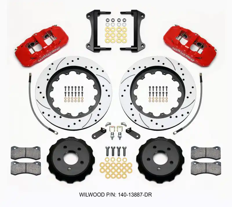Wilwood AERO6 Front Hat Kit 15.00 Drilled Red 15-23 Mustang w/Lines