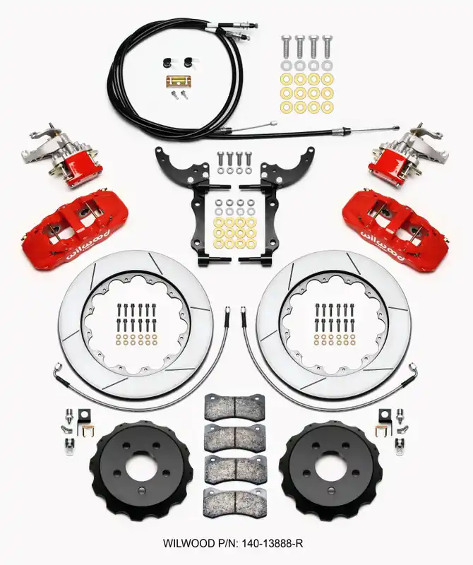 Wilwood AERO4 / MC4 Rear Kit 14.00 Red 15-23 Mustang w/Lines & Cables
