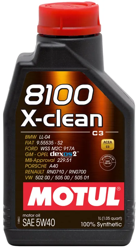 Motul 1L Synthetic Engine Oil 8100 5W40 X-CLEAN C3 -505 01-502 00-505 00-LL04- CASE OF 12 (12L TOTAL)