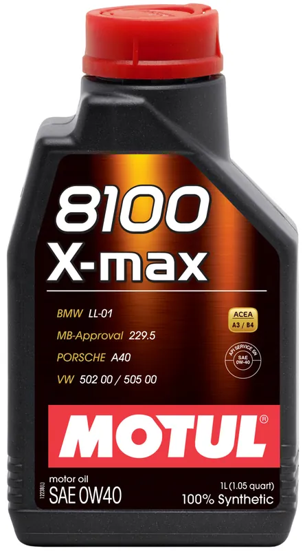 Motul 1L Synthetic Engine Oil 8100 0W40 X-MAX - Porsche A40- CASE OF 12 (12L TOTAL)