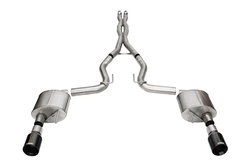 Corsa 24+ Ford MustangGT Xtreme Cat-Back Ex.Sys 3.0in Dual Rear Exit w/4.5in Blk PVD StraightCut Tip