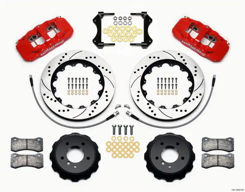 Wilwood AERO6 Front Hat Kit 14.00 Drilled Red 2007-2011 BMW E90 Series w/Lines
