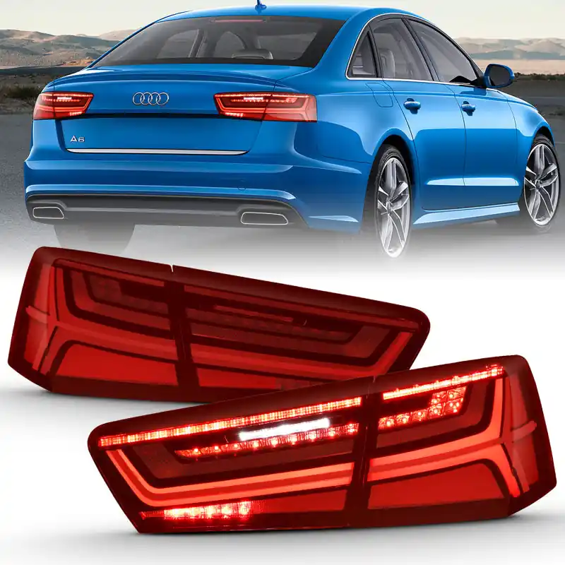 ANZO 2012-2018 Audi A6 LED Taillight Black Housing Red/Clear Lens 4 pcs (Sequential Signal)