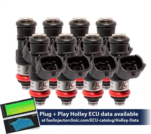 2150cc (240 lbs/hr at OE 58 PSI fuel pressure) FIC Fuel Injector Clinic Injector Set for Holley GM composite intakes (High-Z) (ish03-2150h)