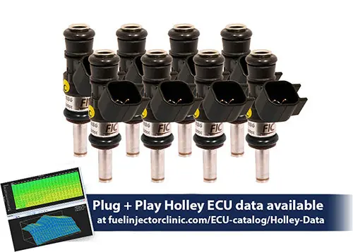 1440cc (160 lbs/hr at OE 58 PSI fuel pressure) FIC Fuel Injector Clinic Injector Set for Holley GM composite intakes (High-Z) (ish03-1440h)