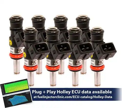 1200cc (130 lbs/hr at OE 58 PSI fuel pressure) FIC Fuel Injector Clinic Injector Set for Holley GM composite intakes (High-Z) (ish03-1200h)