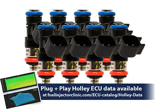 540cc (60 lbs/hr at OE 58 PSI fuel pressure) FIC Fuel Injector Clinic Injector Set for Holley GM composite intakes (High-Z) (ish03-0540h)