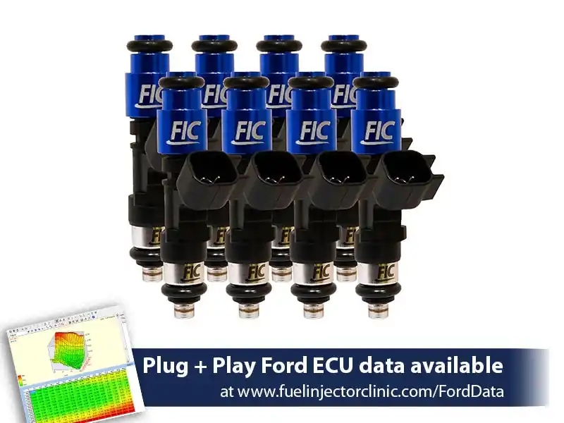 650cc (62 lbs/hr at 43.5 PSI fuel pressure) FIC Fuel Injector Clinic Injector Set for Ford F150 (2004+) Ford Lightning (1999-2004) Injector Sets (is407-0650h)