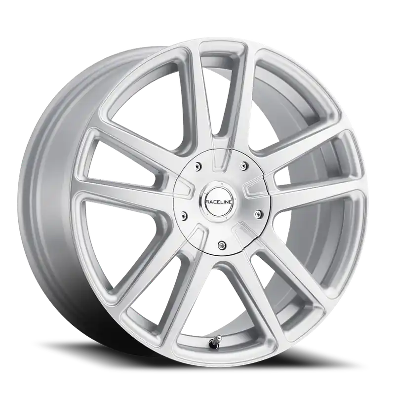 Raceline Aluminum Wheels 18x8 Encore 145S Hyper Silver Split Spoke 40 Offset 5 on 100/5 on 114.3 Bolt Pattern 72.62 Bore