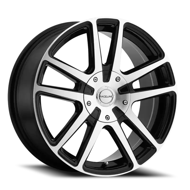Raceline Aluminum Wheels 17x7.5 Encore 145M Machined Face Black Split Spoke 40 Offset 5 on 100/5 on 114.3 Bolt Pattern 72.62 Bore