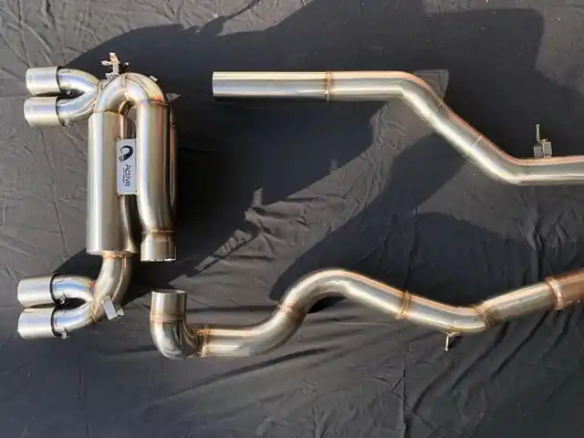 Active Autowerke F8X M3 M4 Signature Exhaust System includes Active F-brace - Carbon over Black Chrome Tips