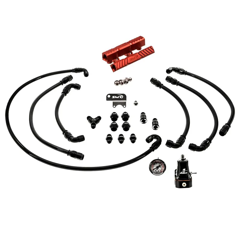 SMY V2 MAX Top Feed PTFE Fuel Line Kit Red Fuel Rails & Fuel Pressure Regulator Subaru 2002-2014 WRX / 2004-2021 STI