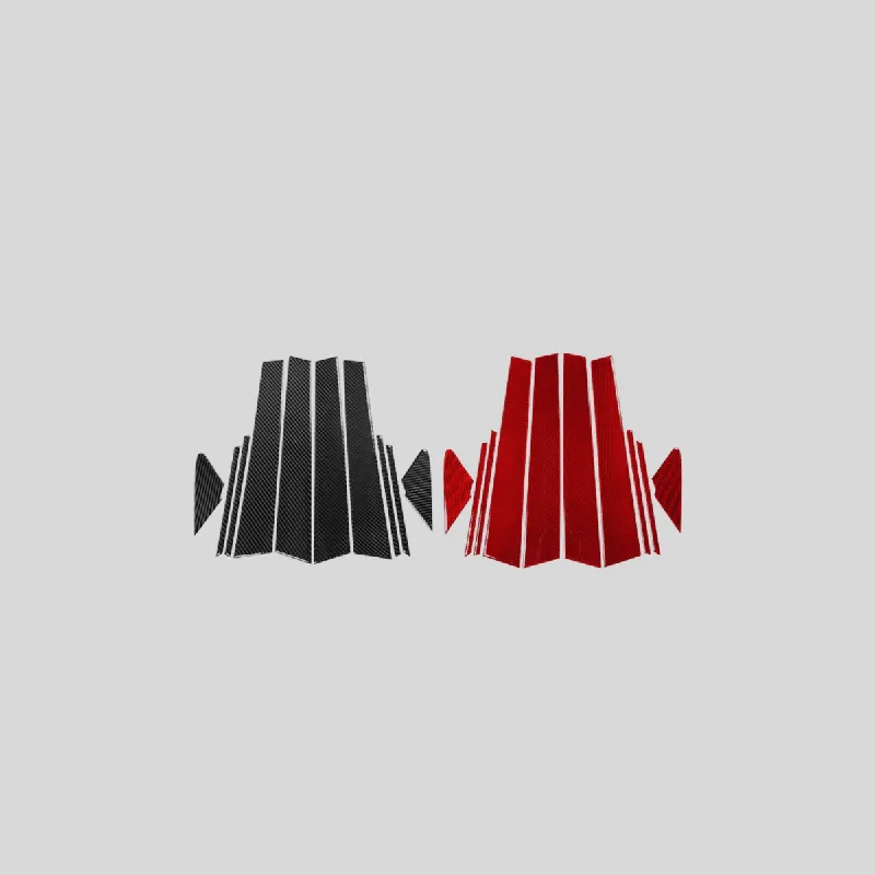 JDMuscle [22-26 WRX] P&S Series Carbon Fiber Exterior Pillar Covers 10 PC | Black Carbon Fiber/ Red Carbon Fiber