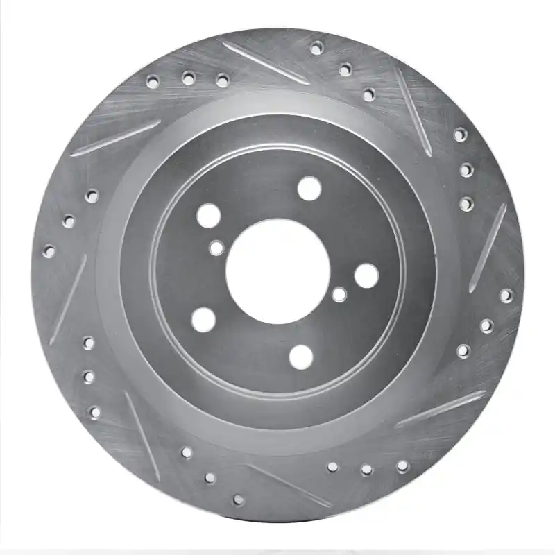 R1 05-09 Subaru Impreza Rear Right Drilled & Slotted Silver Brake Rotor