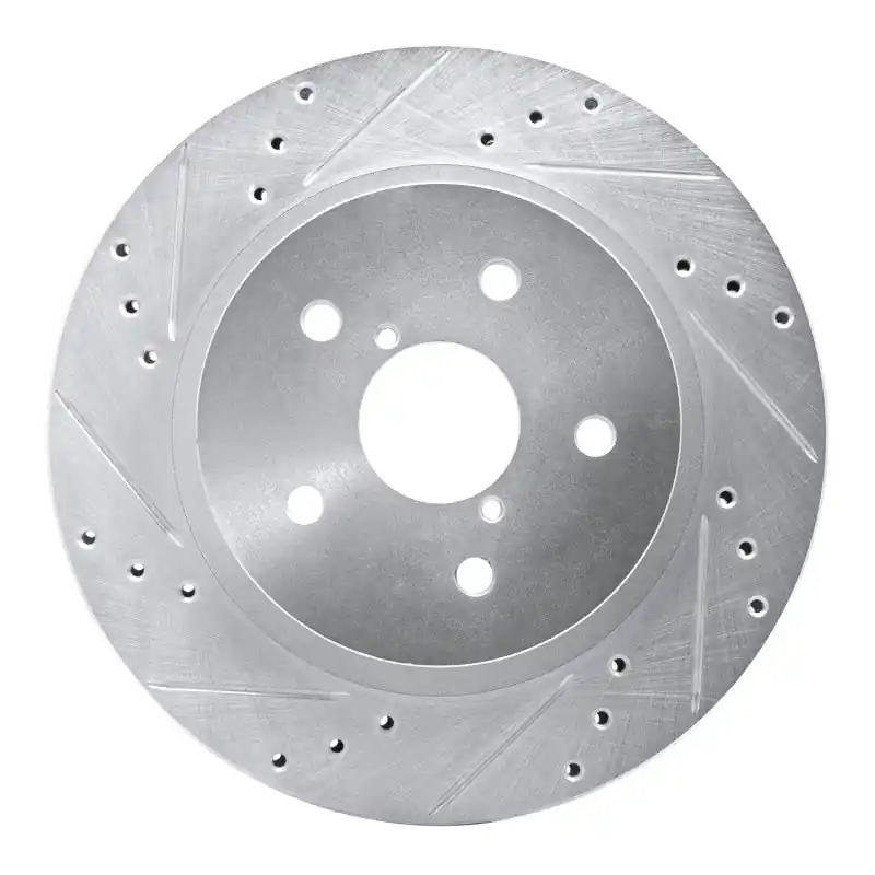 R1 2015-2025 Subaru Outback Rear Left Drilled & Slotted Silver Brake Rotor