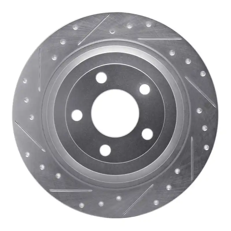 R1 15-23 Ford Mustang Rear Left Drilled & Slotted Silver Brake Rotor
