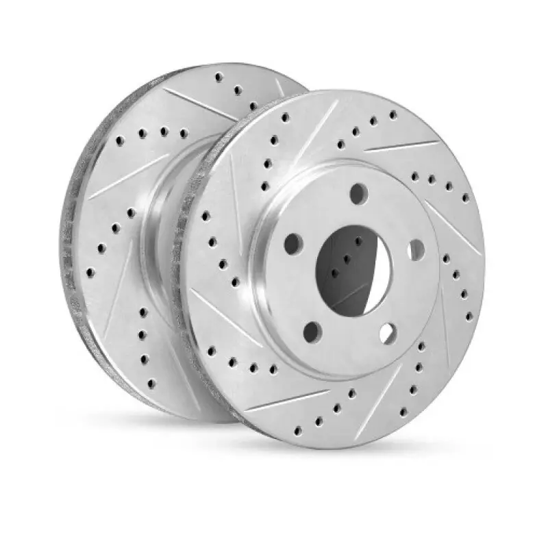 R1 24-25 Ford Mustang Rear Right Drilled & Slotted Silver Brake Rotor