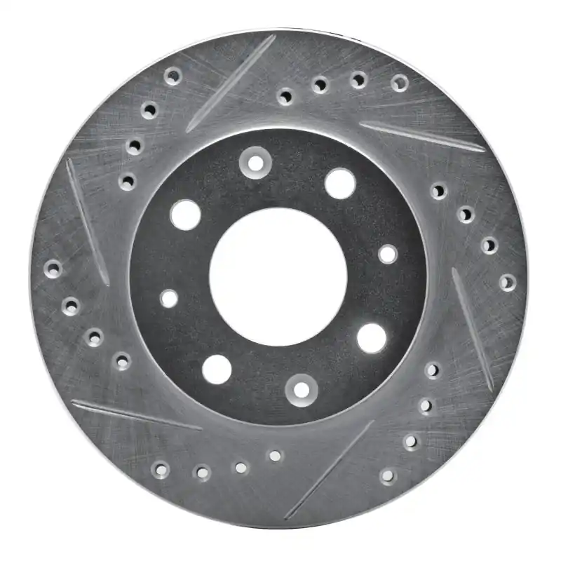 R1 84-06 Honda CRX Front Left Drilled & Slotted Silver Brake Rotor