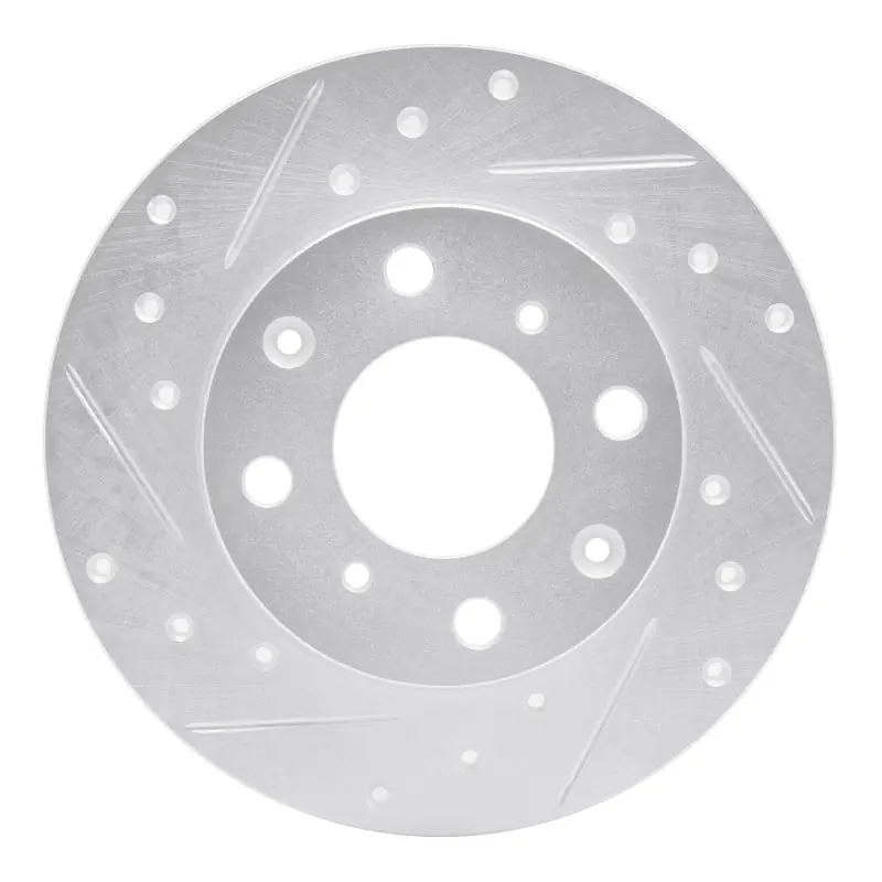 R1 84-87 Honda Civic Hatchback Front Left Drilled & Slotted Silver Brake Rotor