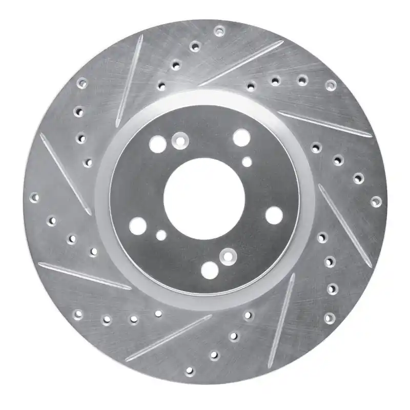 R1 06-15 Honda Civic Si Front Left Drilled & Slotted Silver Brake Rotor