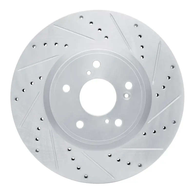 R1 2013-2025 Acura ILX Front Right Drilled & Slotted Silver Brake Rotor