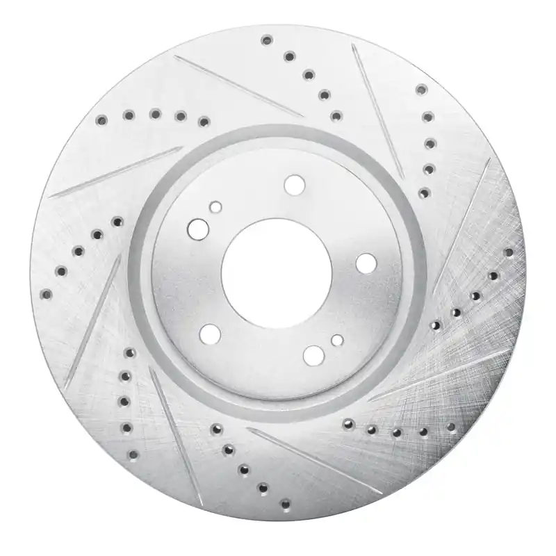 R1 03-06 Mitsubishi Lancer Front Right Drilled & Slotted Silver Brake Rotor