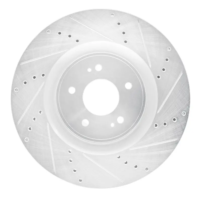 R1 08-15 Mitsubishi Lancer Front Right Drilled & Slotted Silver Brake Rotor