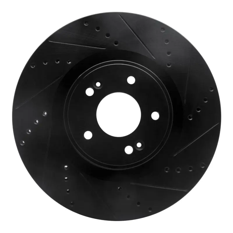 R1 10-16 Hyundai Genesis Coupe Front Right Drilled & Slotted Black Brake Rotor