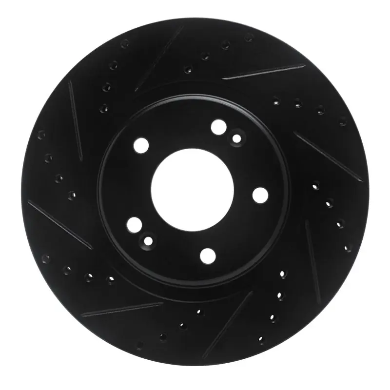 R1 15-25 Hyundai Kona EV Front Left Drilled & Slotted Black Brake Rotor