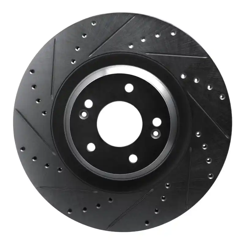 R1 -22 Hyundai Veloster N Front Left Drilled & Slotted Black Brake Rotor