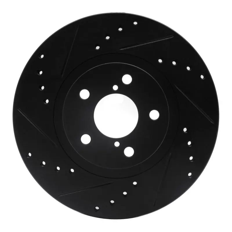 R1 90-16 Saab 9-2X Front Left Drilled & Slotted Black Brake Rotor