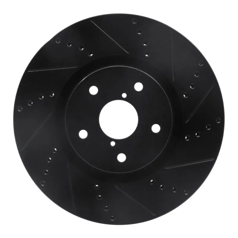 R1 05-17 Subaru WRX STI Front Right Drilled & Slotted Black Brake Rotor