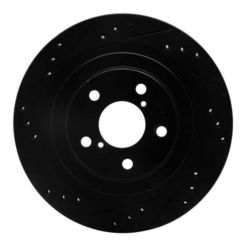 R1 05-09 Subaru Legacy Rear Left Drilled & Slotted Black Brake Rotor