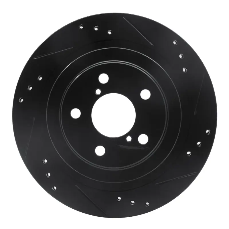 R1 05-09 Subaru Impreza Rear Right Drilled & Slotted Black Brake Rotor