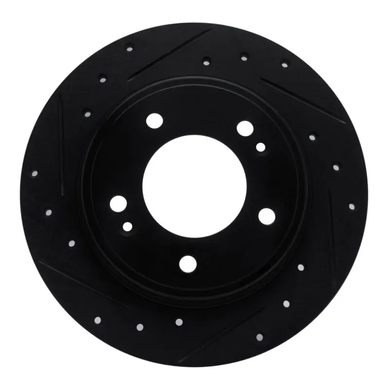 R1 17-25 Hyundai Elantra GT Rear Left Drilled & Slotted Black Brake Rotor