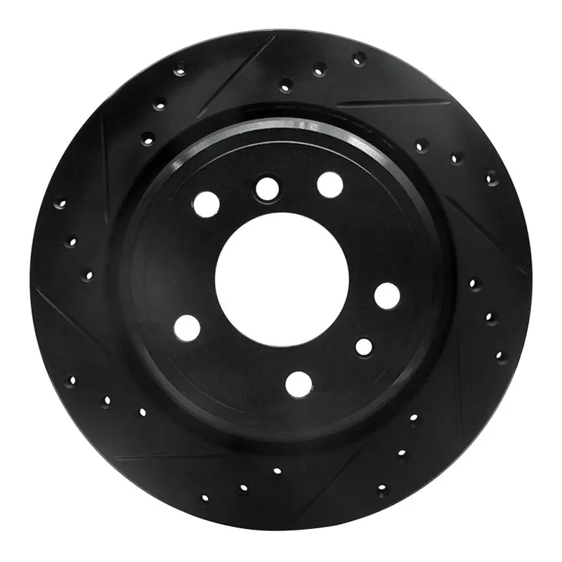R1 91-95 BMW 540I Rear Left Drilled & Slotted Black Brake Rotor