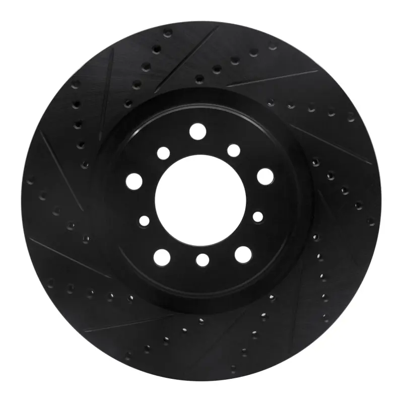 R1 01-06 BMW M3 Right Front Drilled & Slotted Black Brake Rotor