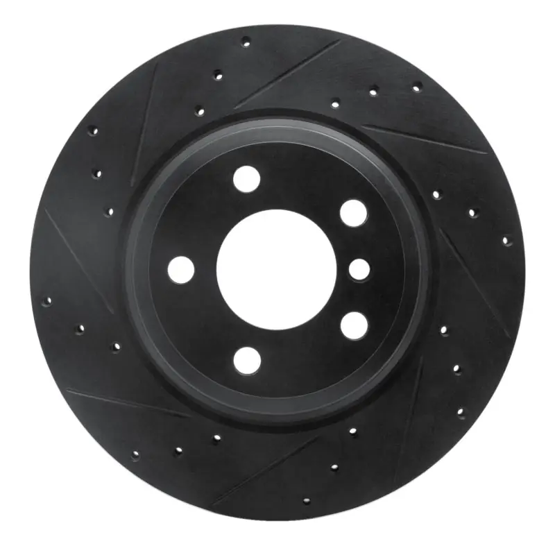 R1 12-20 BMW 330I Rear Left Drilled & Slotted Black Brake Rotor