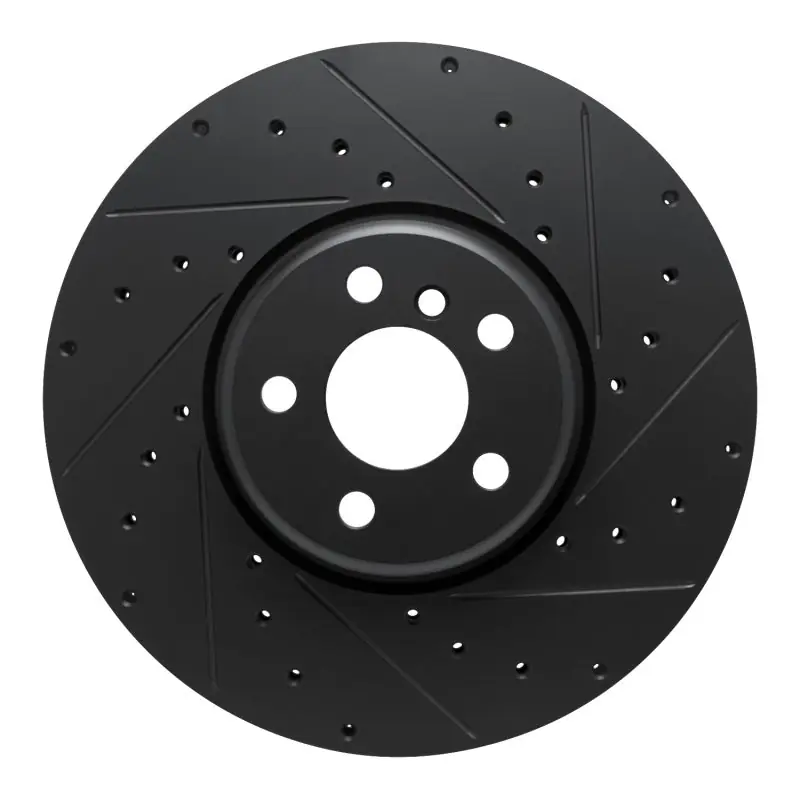 R1 16-25 BMW 330e Left Front Drilled & Slotted Black Brake Rotor