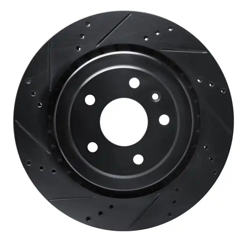 R1 14-19 Chevrolet Corvette Rear Left Drilled & Slotted Black Brake Rotor