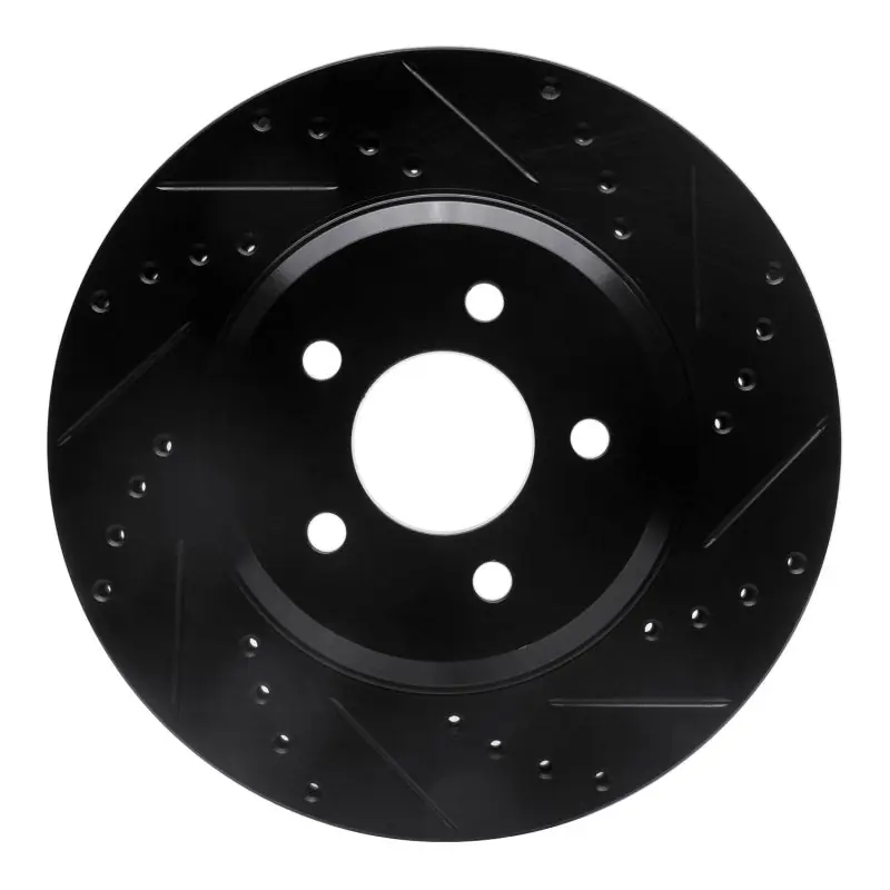R1 05-14 Ford Mustang Front Right Drilled & Slotted Black Brake Rotor
