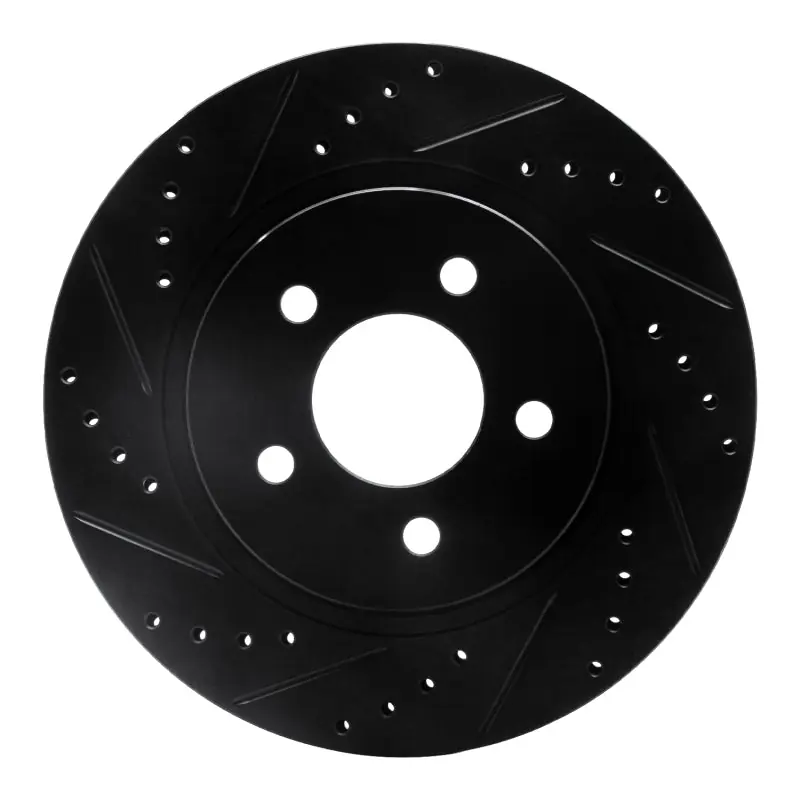 R1 05-14 Ford Mustang Rear Left Drilled & Slotted Black Brake Rotor