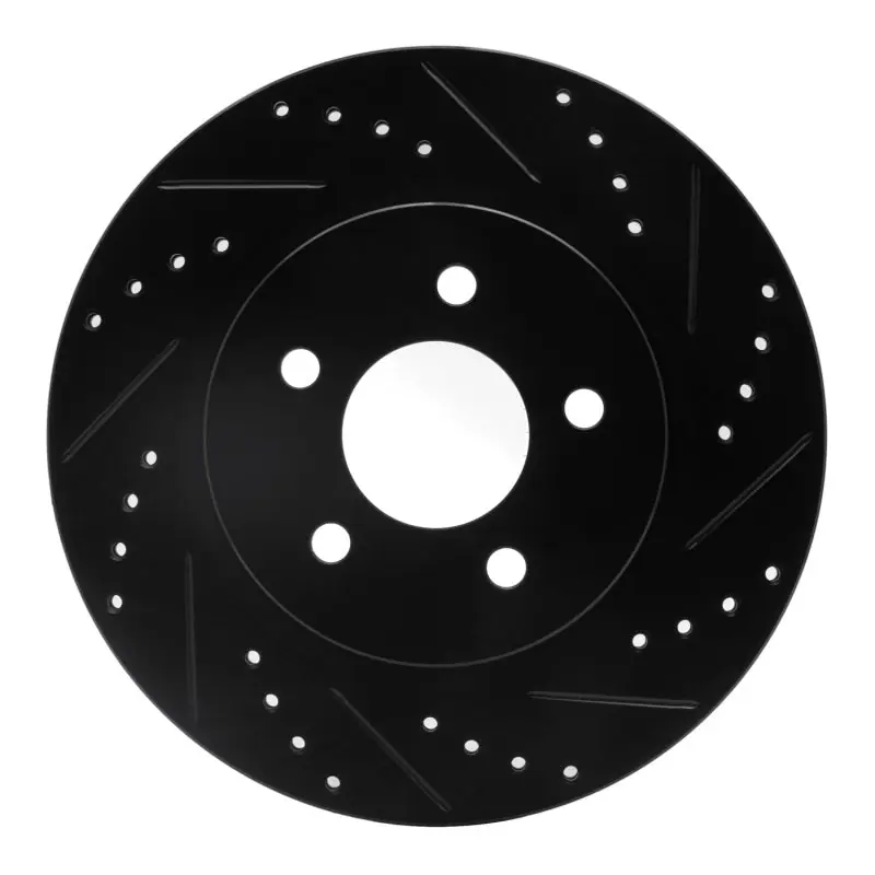 R1 05-14 Ford Mustang Rear Right Drilled & Slotted Black Brake Rotor