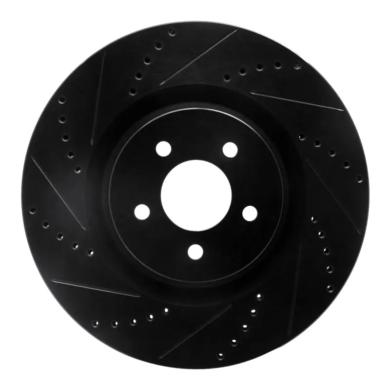 R1 07-14 Ford Mustang Front Left Drilled & Slotted Black Brake Rotor