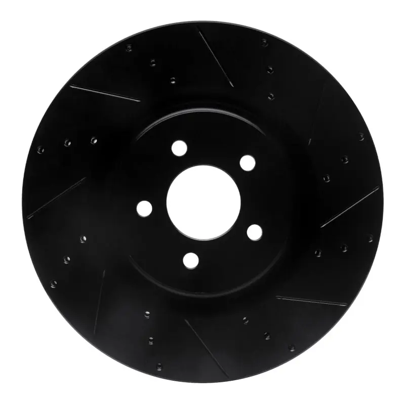R1 07-14 Ford Mustang Front Right Drilled & Slotted Black Brake Rotor